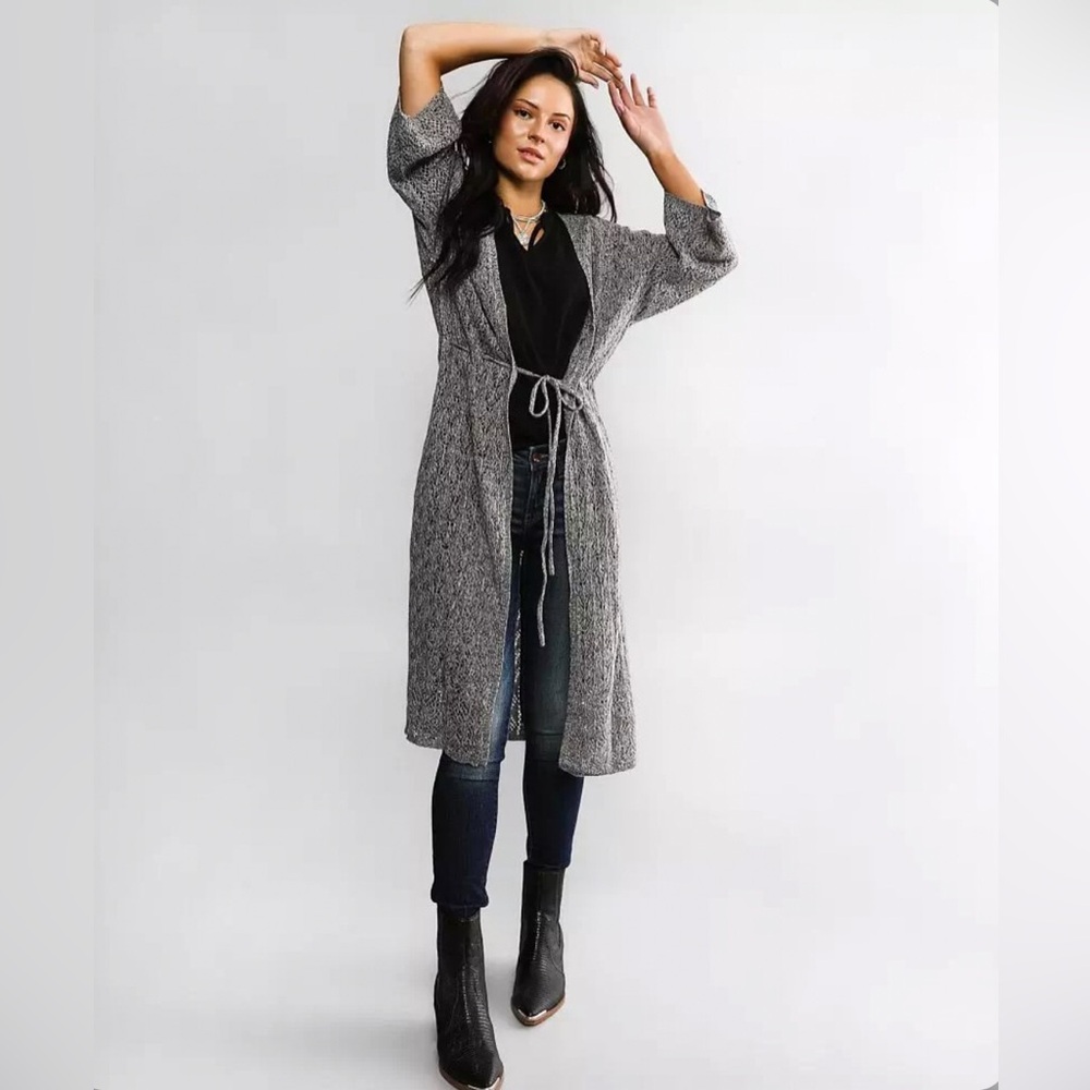 Daytrip Lightweight Cardigan Duster NEW Women Small Grey Long Open Knit Cover Up - Picture 2 of 15